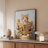 "Morning Business" - Orange & White Tabby Vertical Framed Canvas - Cat Lover Wall Art