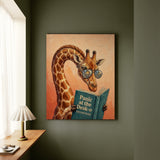 "Panic at the Desk O" - Giraffe Vertical Canvas - Animal Book Humor Wall Art