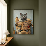 "Morning Business" - Solid Grey Vertical Canvas - Cat Lover Wall Art