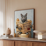 "Morning Business" - Solid Grey Vertical Framed Canvas - Cat Lover Wall Art