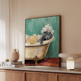 "Spa Day" - Solid Grey Vertical Framed Canvas - Cat Lover Wall Art