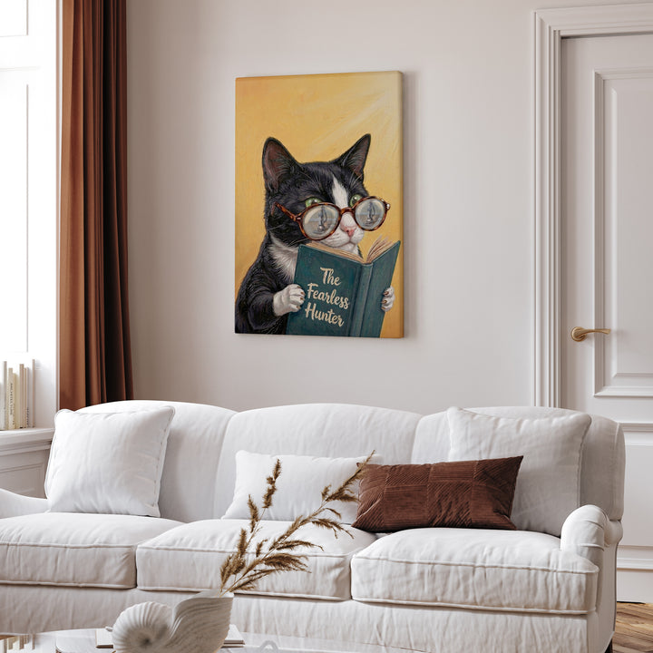 "The Fearless Hunter" - Cat Vertical Canvas - Animal Book Humor Wall Art