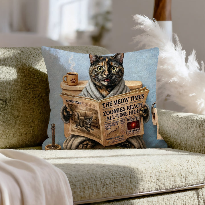 "Morning Business" - Tortoiseshell Throw Pillow - Cat Lover Home Decor