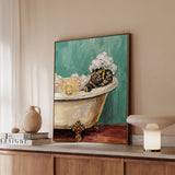 "Spa Day" - Tortoiseshell Vertical Framed Canvas - Cat Lover Wall Art