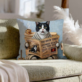 "Morning Business" - Tuxedo Throw Pillow - Cat Lover Home Decor
