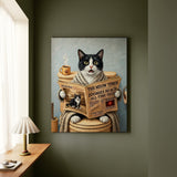 "Morning Business" - Tuxedo Vertical Canvas - Cat Lover Wall Art