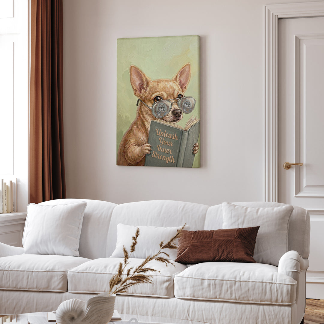 "Unleash Your Inner Strength" - Chihuahua Vertical Canvas - Animal Book Humor Wall Art