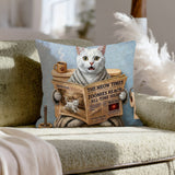 "Morning Business" - White Shorthair Throw Pillow - Cat Lover Home Decor