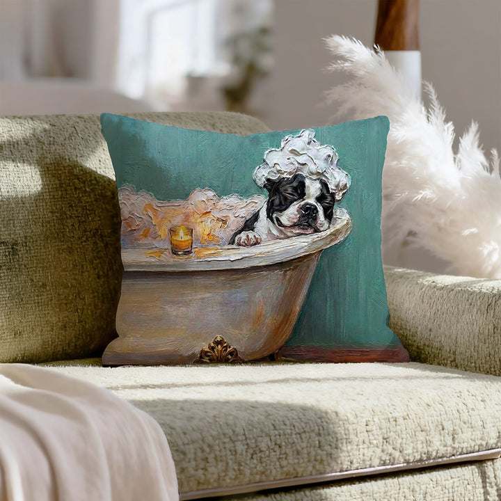 "Spa Day" - Boston Terrier Pillow Cover - Dog Lover Home Decor