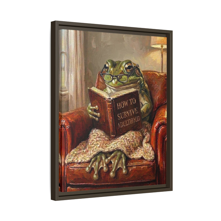 "Survive Adulthood" - Frog Vertical Framed Canvas - Spirit Animal Wall Art