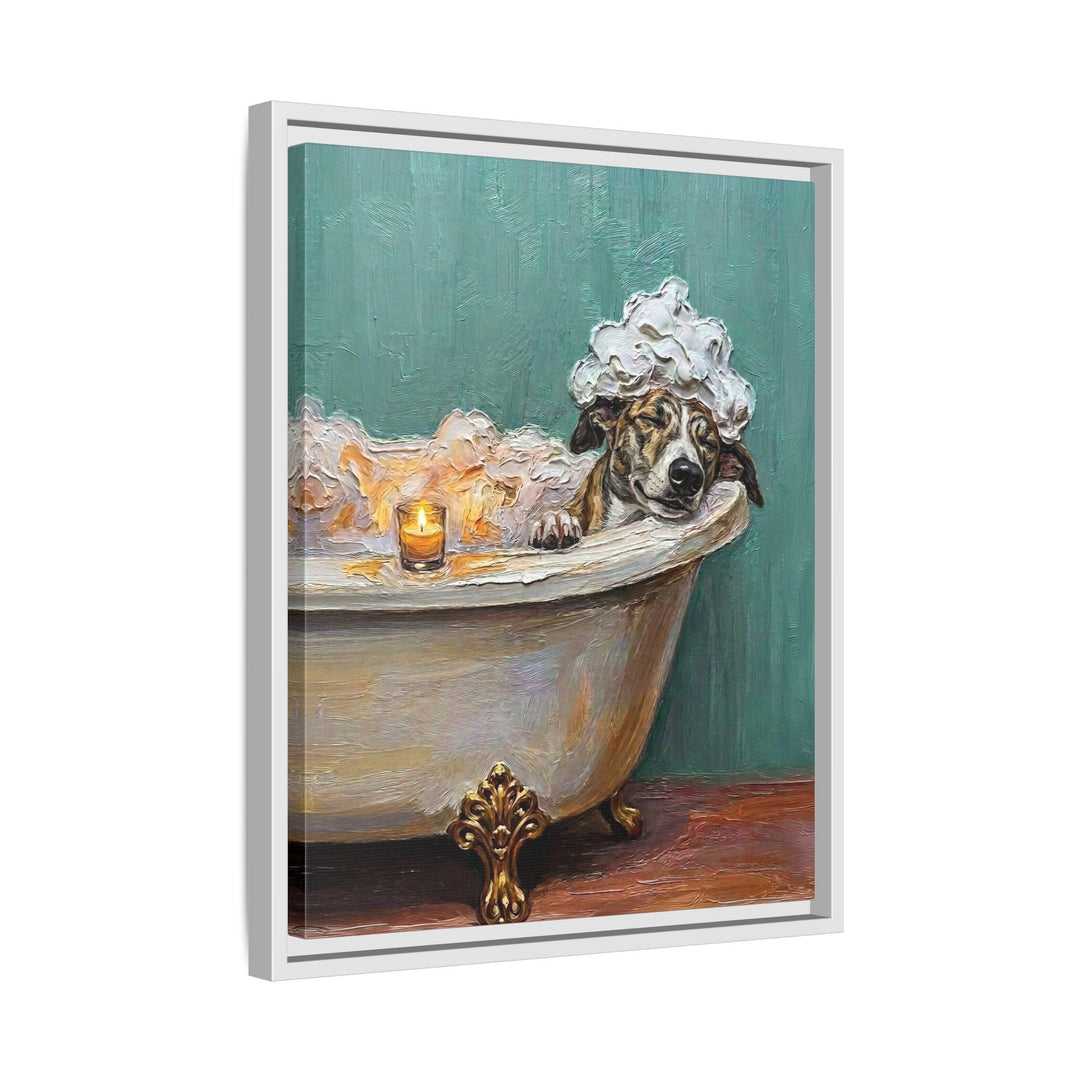 "Spa Day" - Greyhound Vertical Framed Canvas - Dog Lover Wall Art