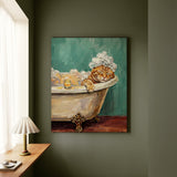 "Spa Day" - Orange Ginger Tabby Vertical Canvas - Cat Lover Wall Art