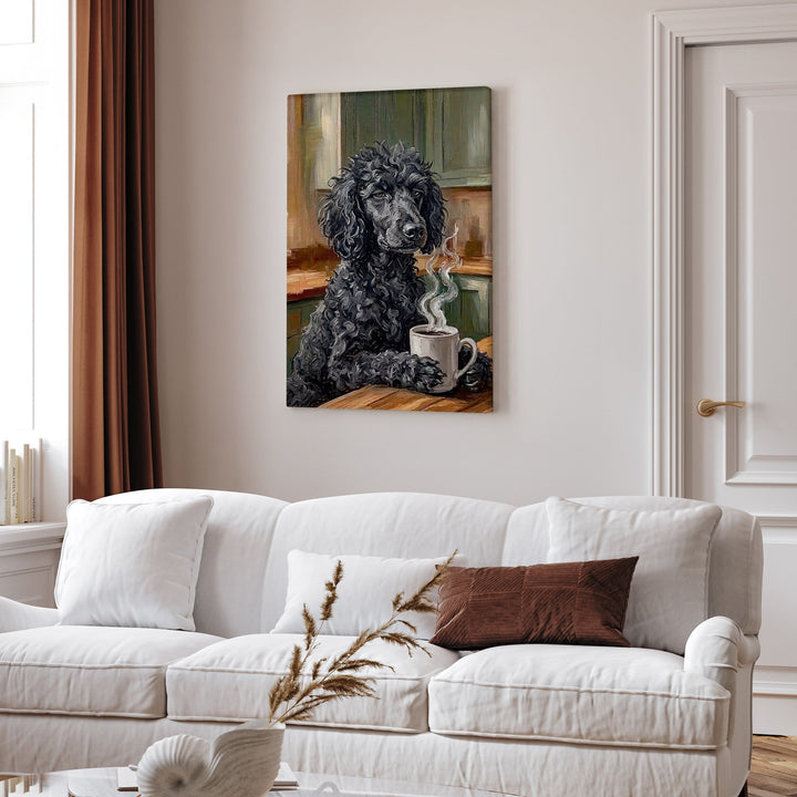 "Before Coffee" - Poodle Vertical Canvas - Dog Lover Wall Art