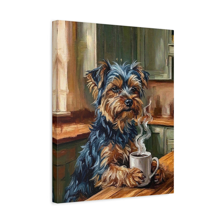 "Before Coffee" - Yorkie Vertical Canvas - Dog Lover Wall Art
