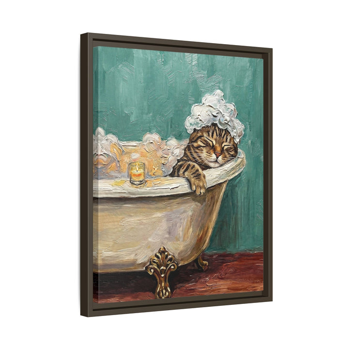"Spa Day" - Classic Tabby Vertical Framed Canvas - Cat Lover Wall Art