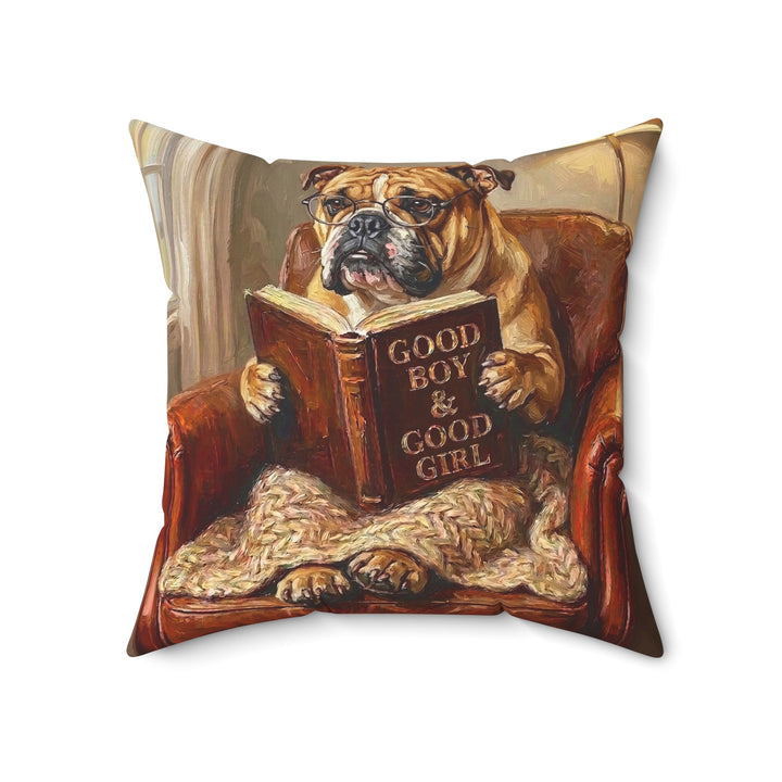 "Evening Read" - English Bulldog Throw Pillow - Dog Lover Home Decor