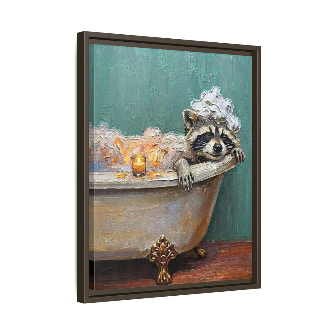 "Bubble Time" - Raccoon Vertical Framed Canvas - Spirit Animal Wall Art