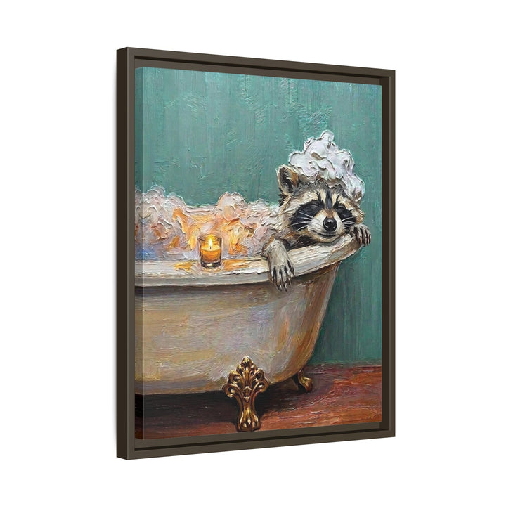 "Bubble Time" - Raccoon Vertical Framed Canvas - Spirit Animal Wall Art