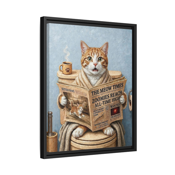 "Morning Business" - Orange & White Tabby Vertical Framed Canvas - Cat Lover Wall Art