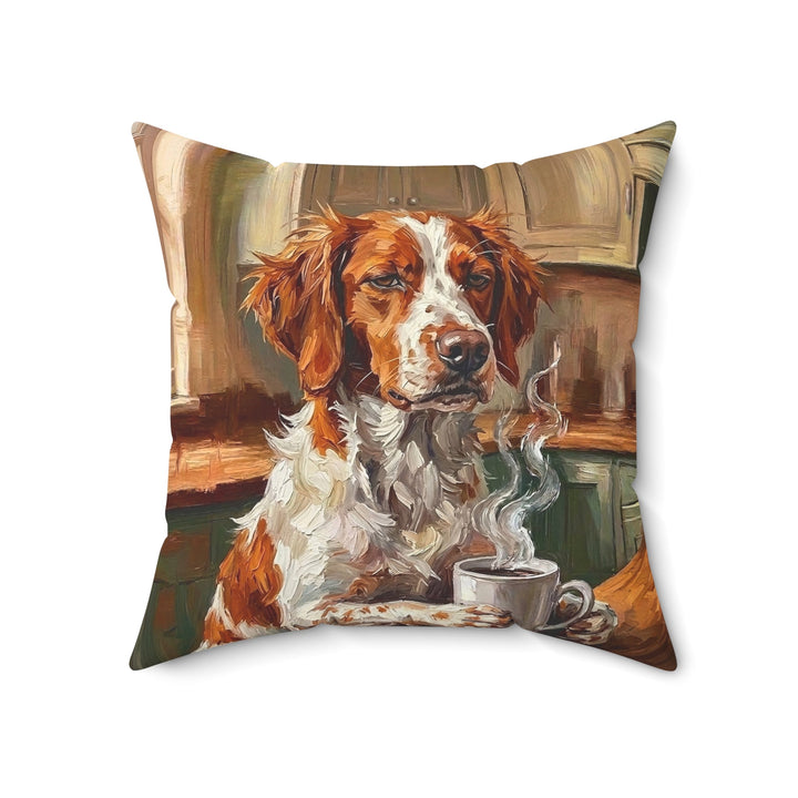 "Before Coffee" - Brittany Spaniel Throw Pillow - Dog Lover Home Decor
