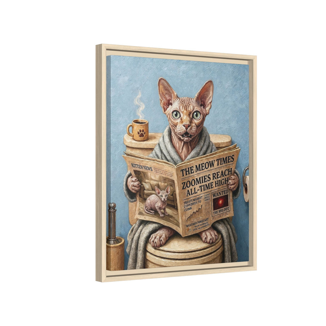 "Morning Business" - Hairless Vertical Framed Canvas - Cat Lover Wall Art