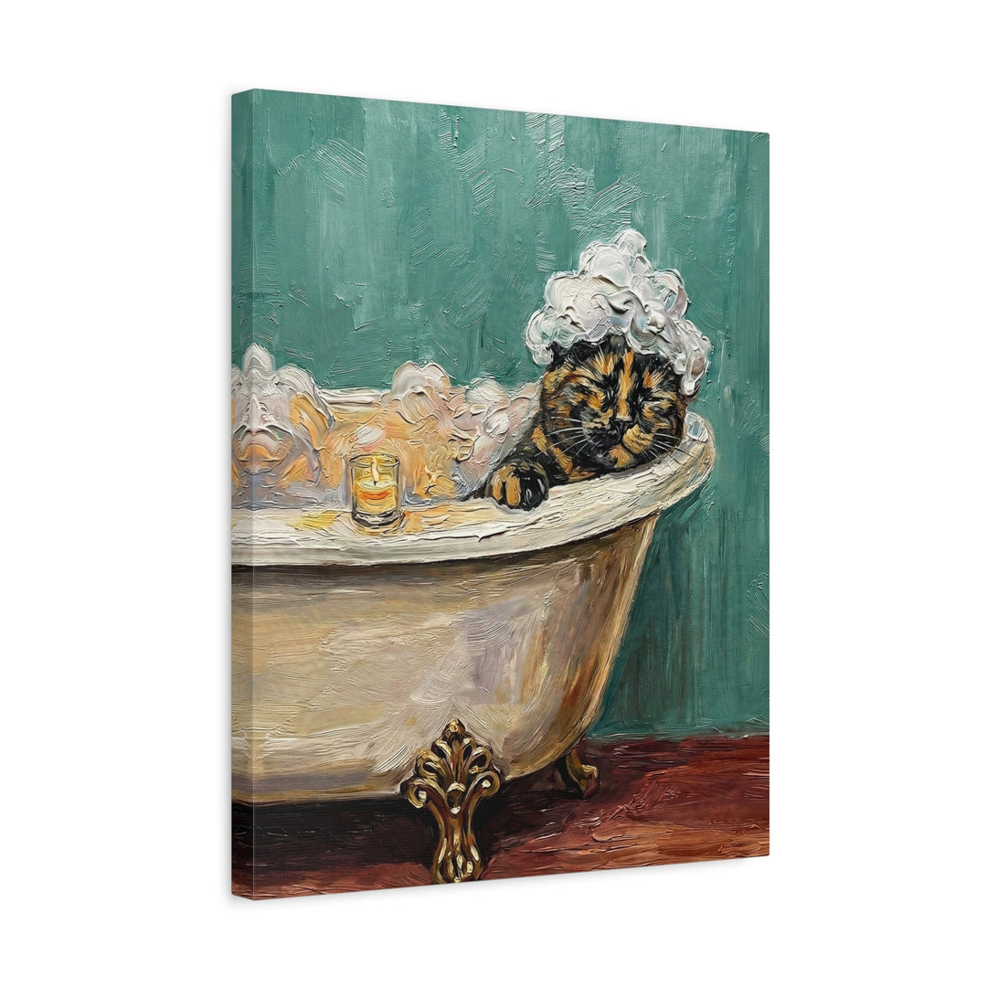 "Spa Day" - Tortoiseshell Vertical Canvas - Cat Lover Wall Art