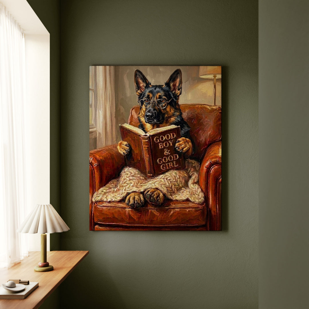 German Shepherd Evening Read Canvas