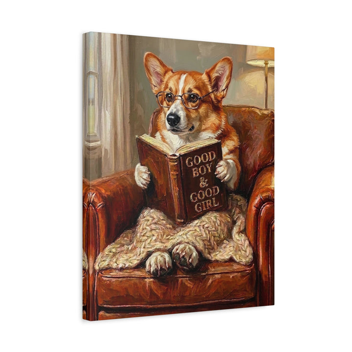 "Evening Read" - Corgi Vertical Canvas - Dog Lover Wall Art