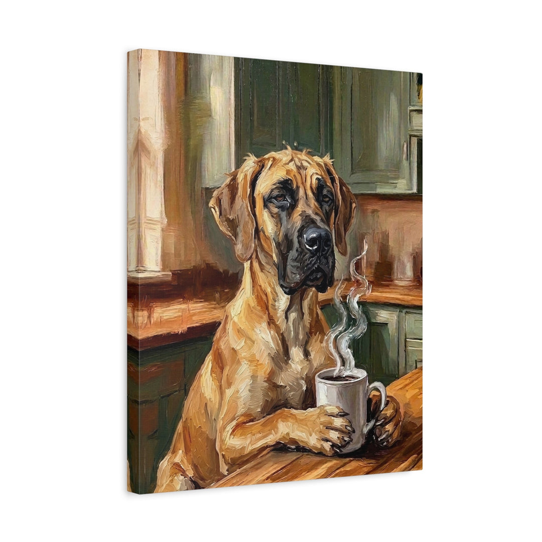 "Before Coffee" - Great Dane Vertical Canvas - Dog Lover Wall Art