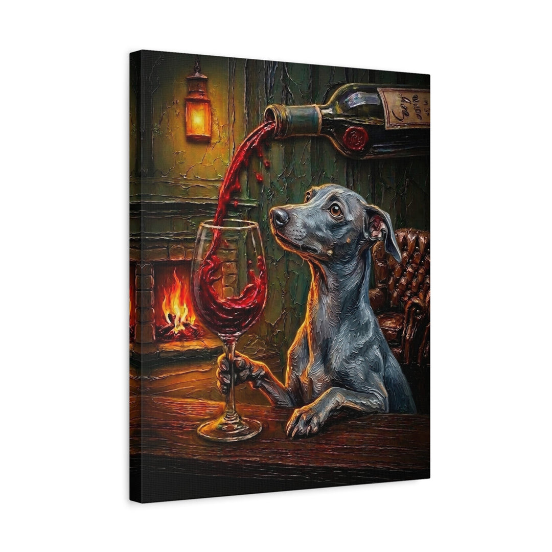 "Wine & Woof" - Italian Greyhound Vertical Canvas - Dog Lover Wall Art