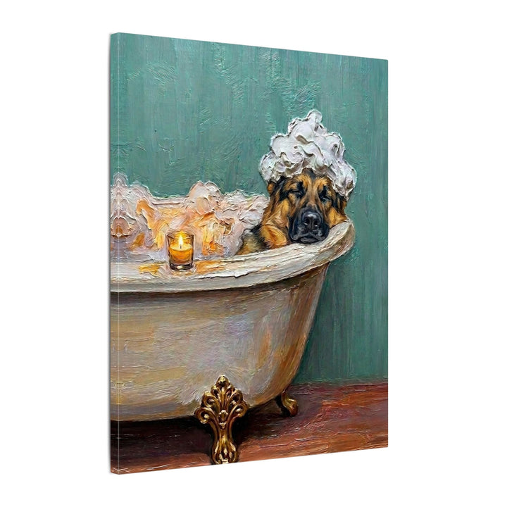 "Spa Day" - German Shepherd Vertical Canvas - Dog Lover Wall Art