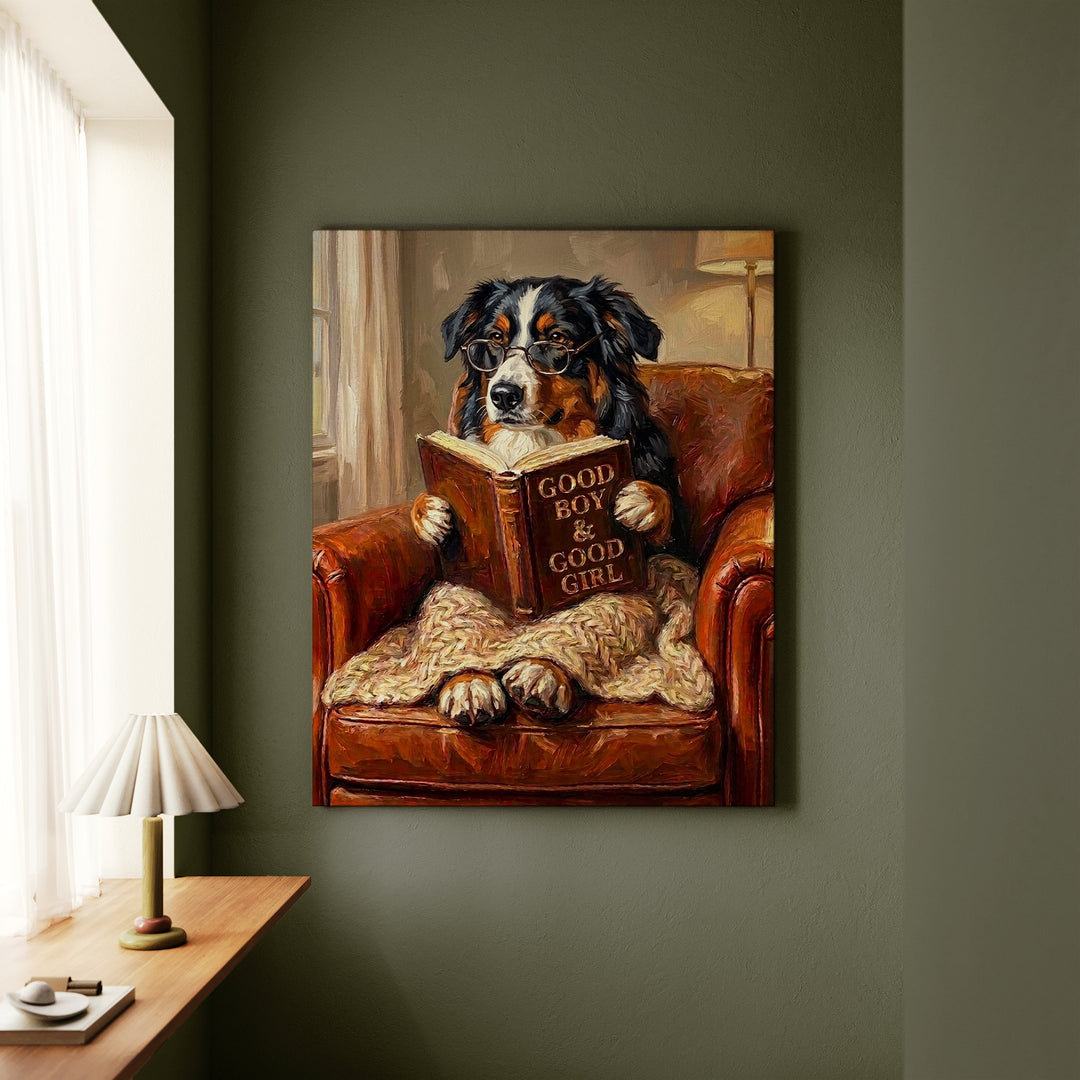 Australian Shepherd Evening Read Canvas
