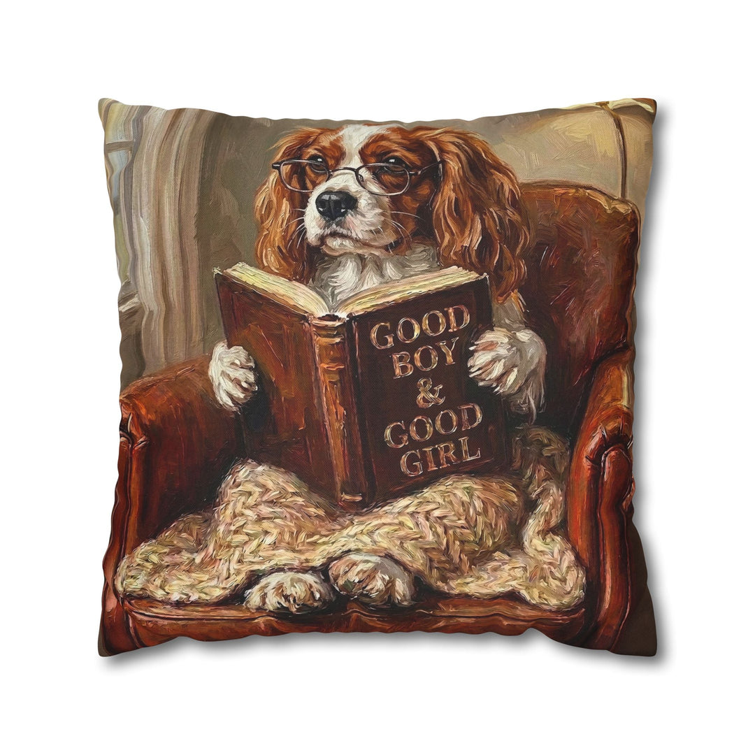 "Evening Read" - Cavalier King Charles Pillow Cover - Dog Lover Home Decor