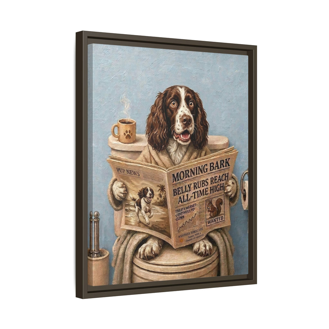 "Morning Business" - English Springer Spaniel Vertical Framed Canvas - Dog Lover Wall Art