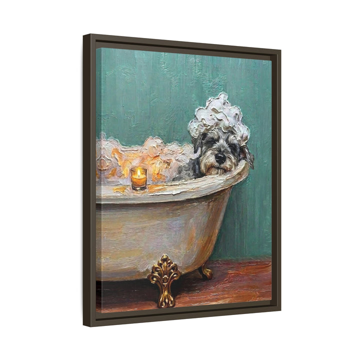 "Spa Day" - Schnauzer Vertical Framed Canvas - Dog Lover Wall Art