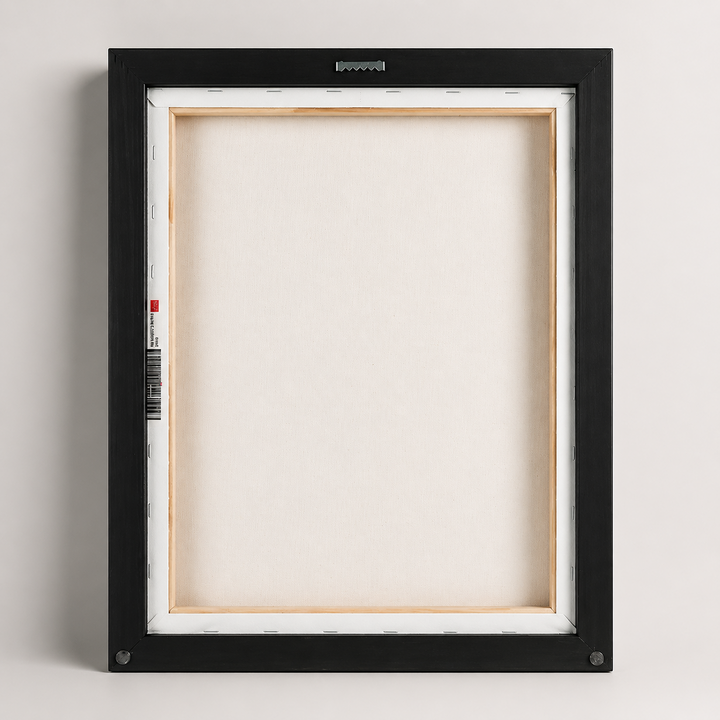 Framed canvas back and hanging detail