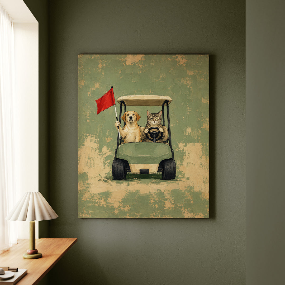 Par-tners – Golf Wall Art with a Cart Driver and a Flag Holder – Canvas / Framed Canvas