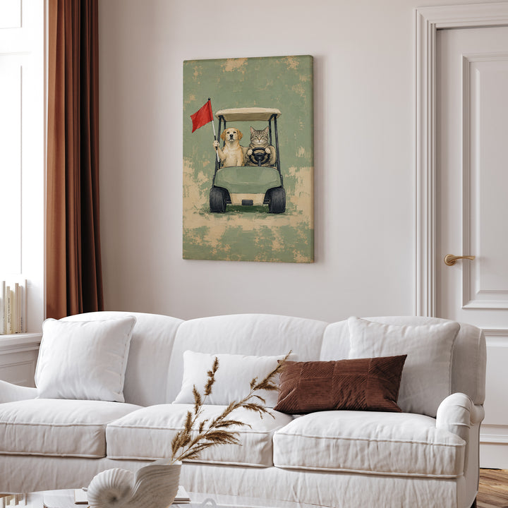 Par-tners – Golf Wall Art with a Cart Driver and a Flag Holder – Canvas / Framed Canvas