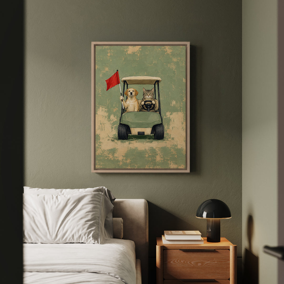 Par-tners – Golf Wall Art with a Cart Driver and a Flag Holder – Framed Canvas Wall Art