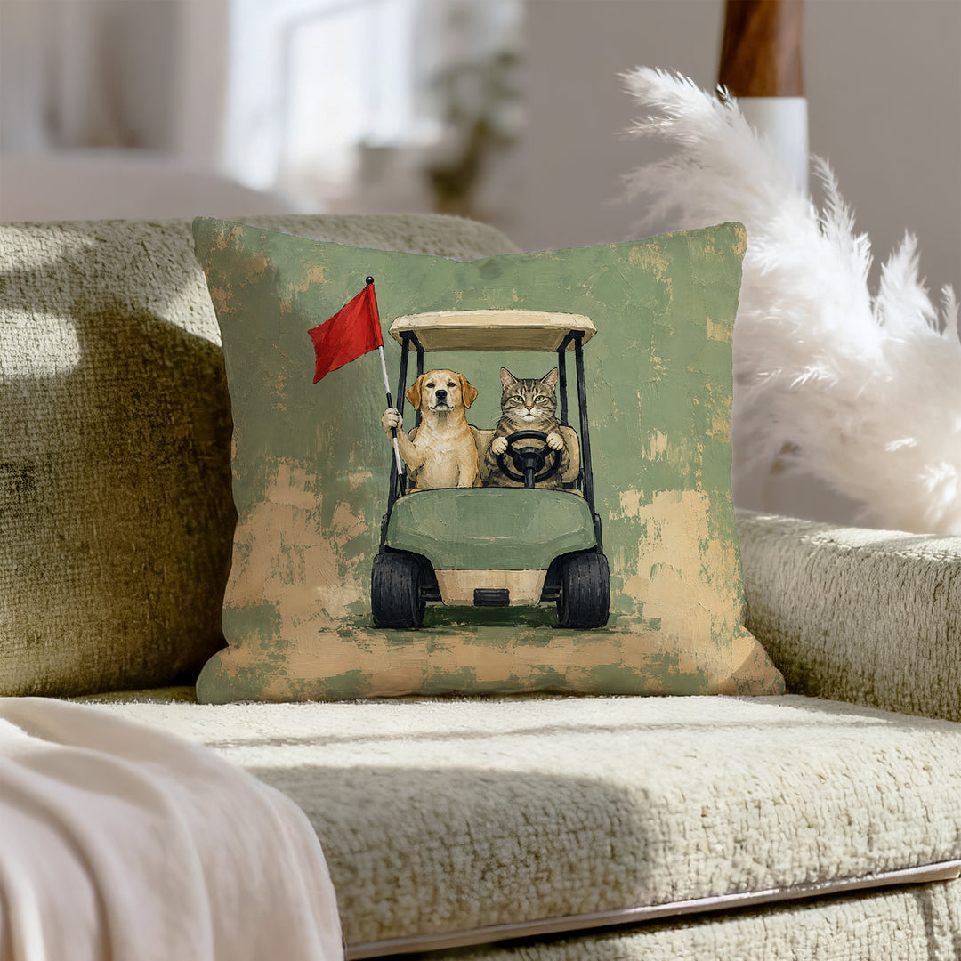 Par-tners – Golf Decor with a Cart Driver and a Flag Holder – Throw Pillow
