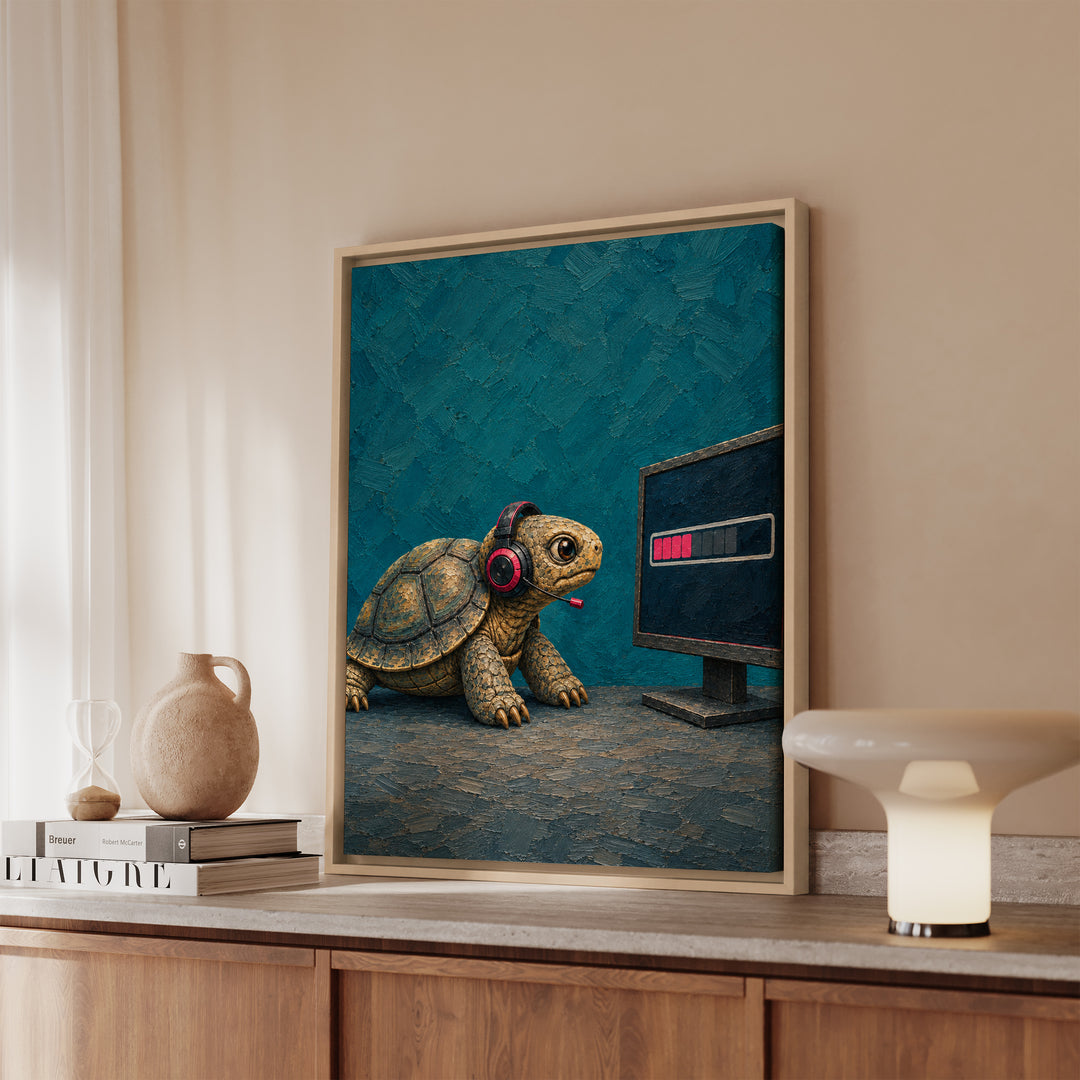 Lag – Gaming Wall Art with a Tortoise and a Loading Bar – Canvas / Framed Canvas