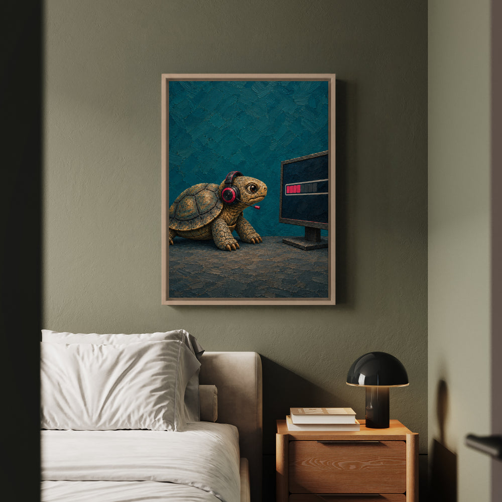 Lag – Gaming Wall Art with a Tortoise and a Loading Bar – Framed Canvas Wall Art