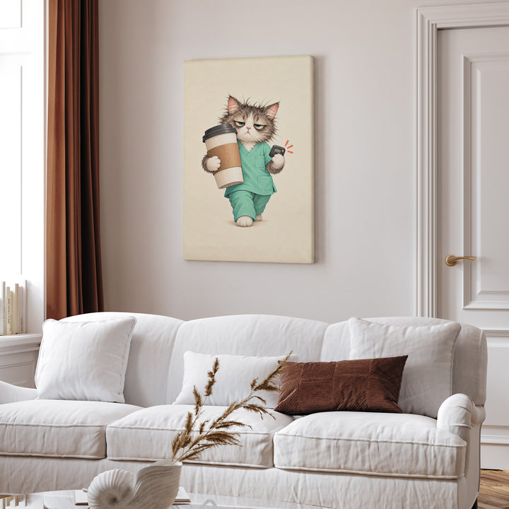 Night Shift Fuel – Nurse Wall Art with Scrubs and a 3 AM Pager – Canvas Wall Art