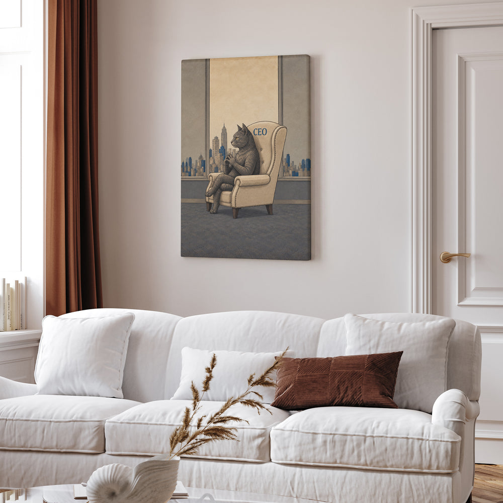 Chief Executive Officer – Funny Office Decor with a Leather Chair and Skyline – Canvas Wall Art