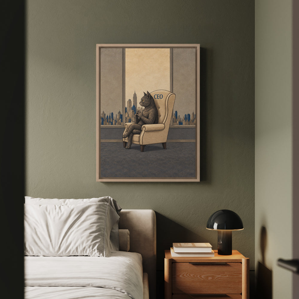 Chief Executive Officer – Funny Office Decor with a Leather Chair and Skyline – Framed Canvas Wall Art