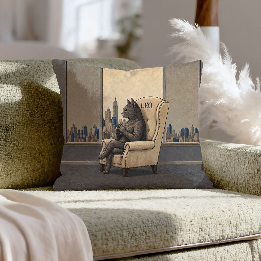 Chief Executive Officer – Funny Office Decor with a Leather Chair and Skyline – Pillow Cover