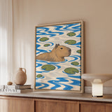 Slow River – Therapy Office Decor with a Drifting Capybara – Framed Canvas Wall Art