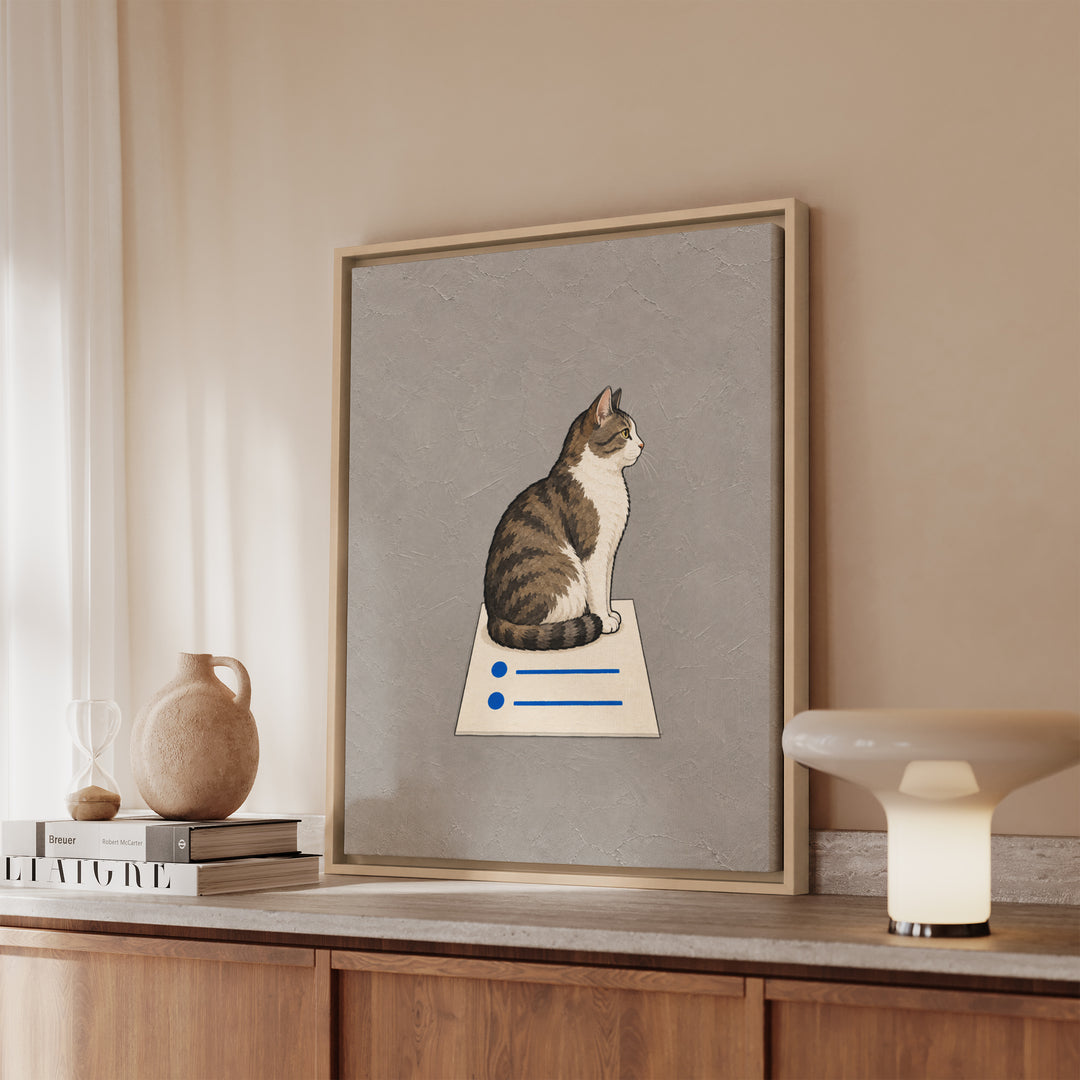 The Standup – Funny Office Decor with a Cat on the Meeting Agenda – Canvas / Framed Canvas