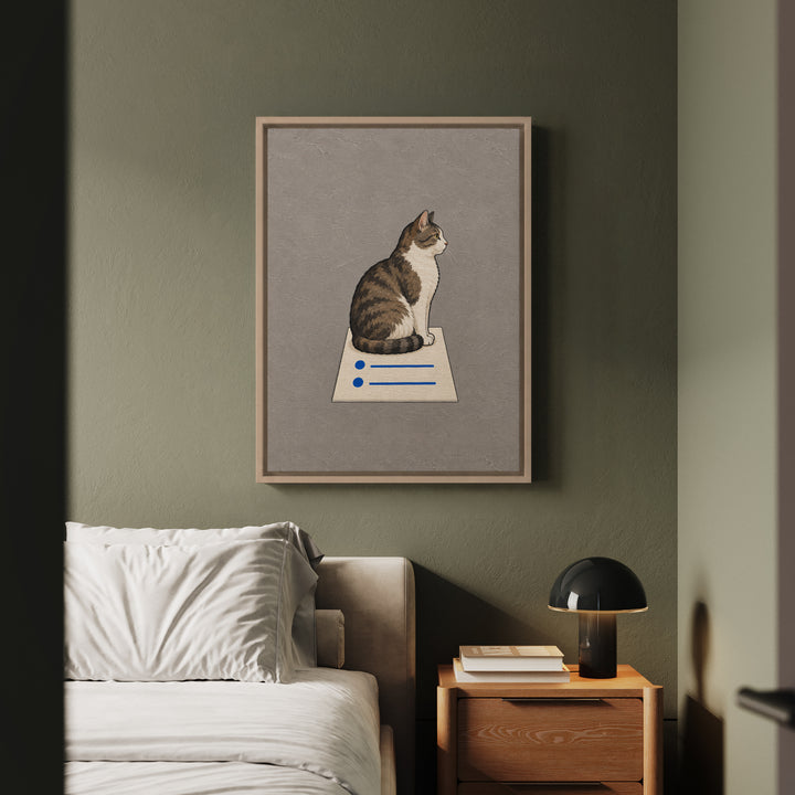 The Standup – Funny Office Decor with a Cat on the Meeting Agenda – Framed Canvas Wall Art