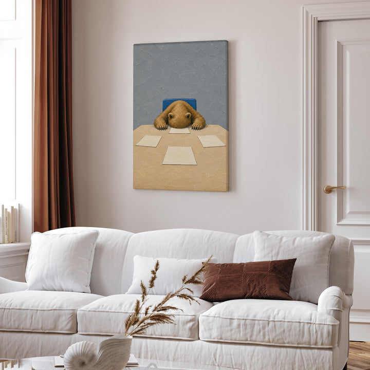 Could've Been An Email – Funny Office Decor with a Bear Face Down at the Table – Canvas Wall Art
